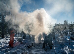 Put the fire out with snow